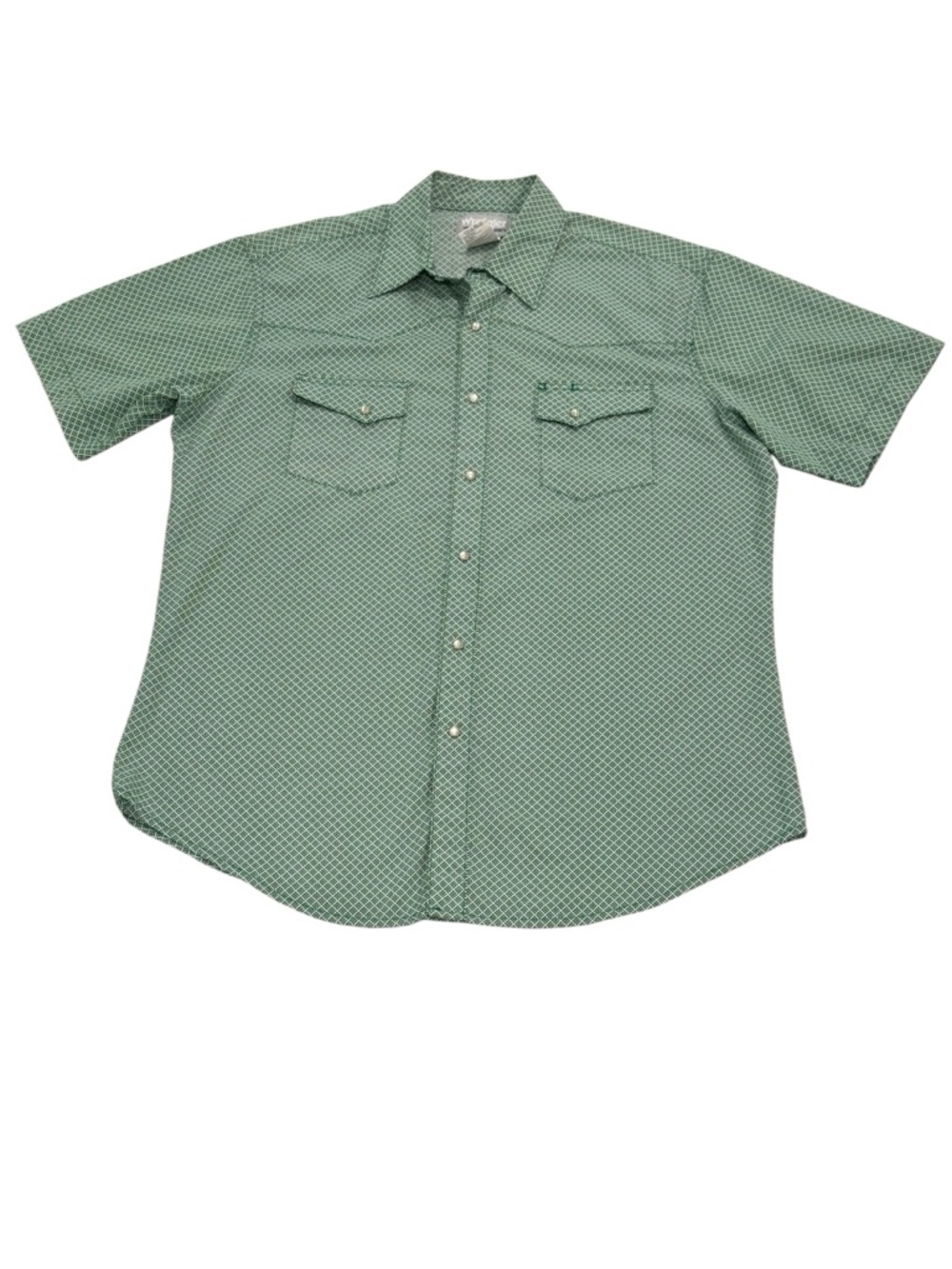 Wrangler Short-Sleeve Mint Green Microprint Button-Down with snaps Shirt